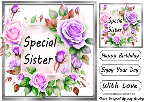 Pretty Lilac Cream Roses Frame 8x8 For SISTER