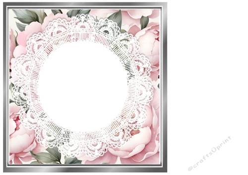 Silver 8X8 Frame With Pink Peonies & Lace Background (One)