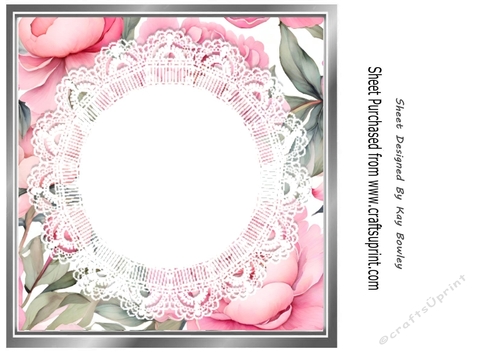 Silver 8X8 Frame With Pink Peonies & Lace Background (Two)