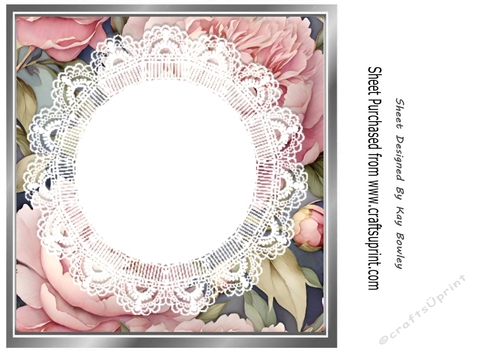 Silver 8X8 Frame With Pink Peonies & Lace Background (Three)