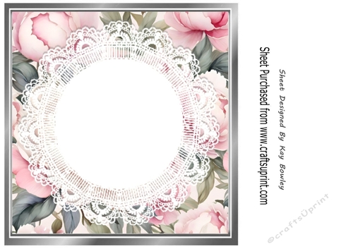 Silver 8X8 Frame With Pink Peonies & Lace Background (Four)
