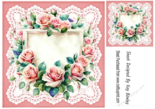 Pretty Lace With Peach Roses  8x8 Card Fronts
