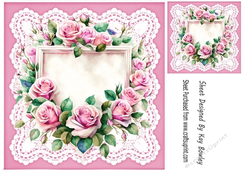 Pretty Lace With Pink Roses  8x8 Card Fronts