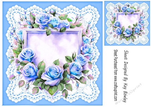 Pretty Lace With Blue Roses  8x8 Card Fronts