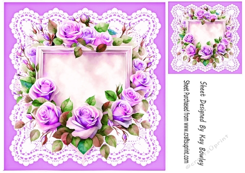 Pretty Lace With Lilac Roses  8x8 Card Fronts