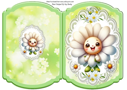 Cute Funny Face Daisy On Lace Bracket Card (One)