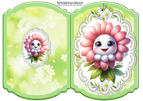 Cute Funny Face Daisy On Lace Bracket Card (Two)