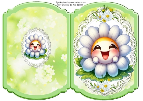 Cute Funny Face Daisy On Lace Bracket Card (Three)
