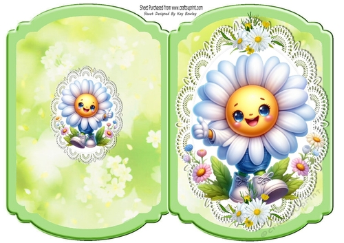 Cute Funny Face Daisy On Lace Bracket Card (Four)