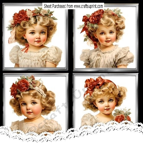 4 Pretty Vintage Girl Toppers In Silver 8X8 Frames Mini Kit ( Set One)