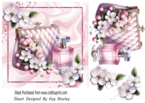 Pretty Pastel Pink Handbag With Perfume And Flowers 7x7