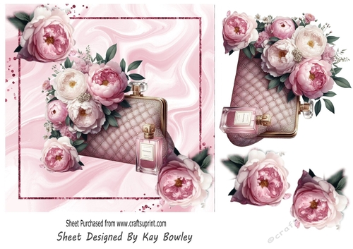 Pretty Pastel Pink Handbag With Perfume And Roses 7x7