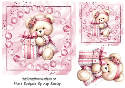 Cute Teddy In Pink With Gift 7x7 (One)
