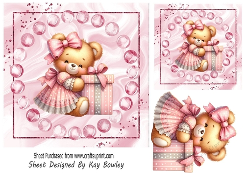 Cute Teddy In Pink With Gift 7x7 (Two)