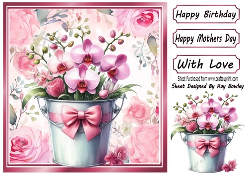 Pretty Flower Arrangement With Bow 8x8 Pink Floral Frame (Two)