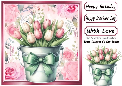Pretty Flower Arrangement With Bow 8x8 Pink Floral Frame (Three)
