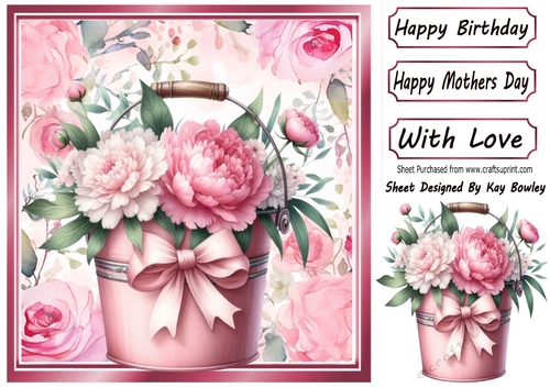 Pretty Flower Arrangement With Bow 8x8 Pink Floral Frame (Four)