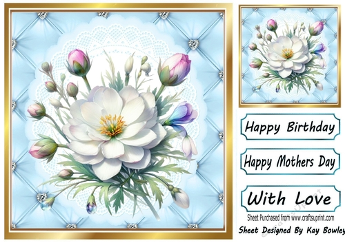 Pretty Blue Quilt Diamond Frame With Magnolias 8x8 (One)
