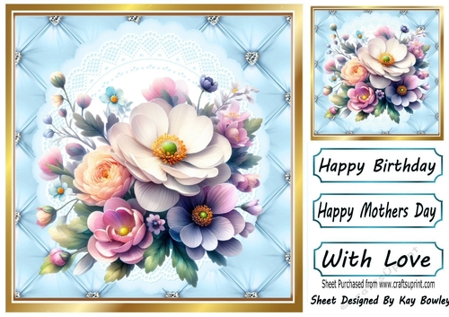 Pretty Blue Quilt Diamond Frame With Magnolias 8x8 (Two)