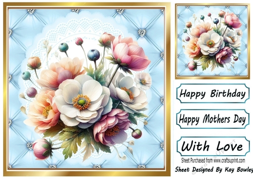 Pretty Blue Quilt Diamond Frame With Magnolias 8x8 (Three)
