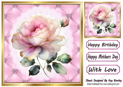 Pretty Quilt Diamond Frame With Pink Roses 8x8 (One)