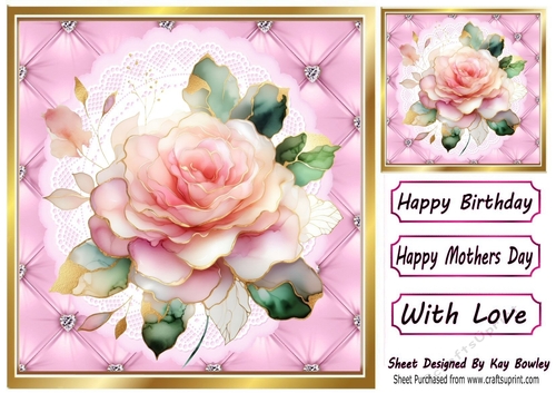 Pretty Quilt Diamond Frame With Pink Roses 8x8 (Two)