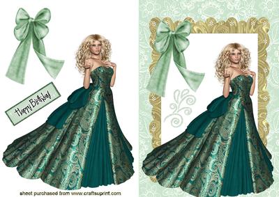 Elegant Lady in Green and Gold Gown