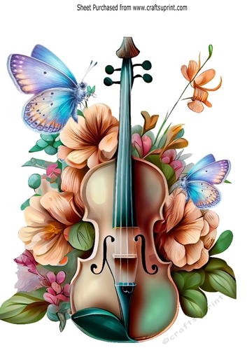 Lovely Violin With Flowers And Butterflies A4