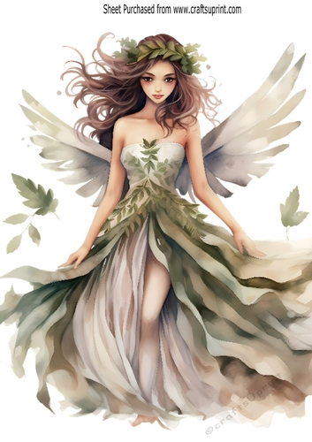 Pretty Woodland Green Fairy A4