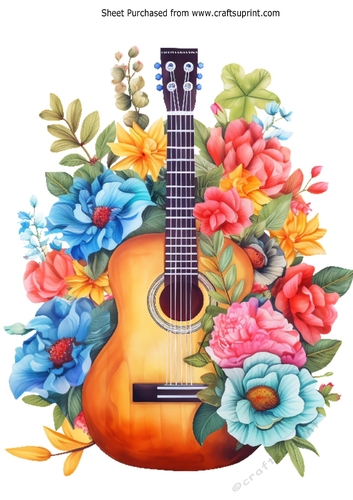 Lovely Guitar With Flowers A4