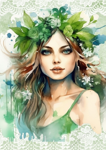 Modern Art Girl In Green A4 (Three)