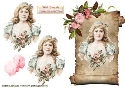 Vintage Painting of a Lady on a Scroll