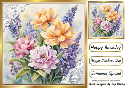 Pretty Flowers In Gold Frame With Lace 8x8 (One)