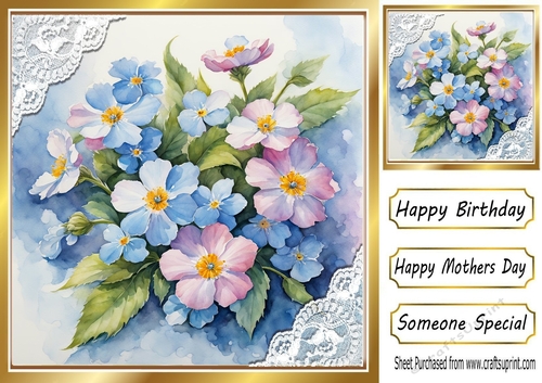 Pretty Flowers In Gold Frame With Lace 8x8 (Two)