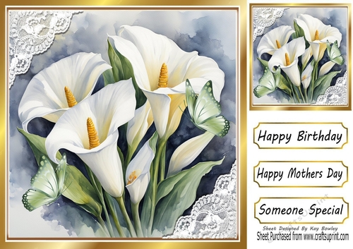 Pretty Flowers In Gold Frame With Lace 8x8 (Five)