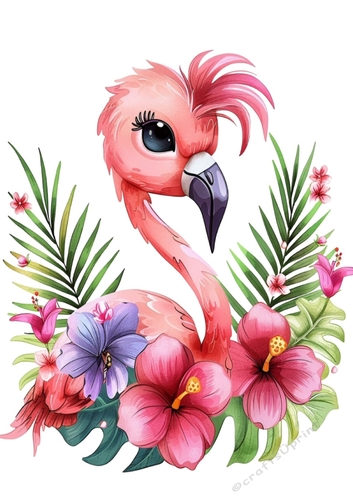 Lovely Pink Flamingo Wih Flowers A4 (Two)