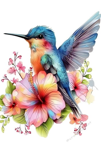 Pretty Humming Bird With Flowers A4 (Two)