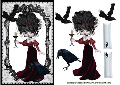 Gothic Lady in Red Dress with Black Crows