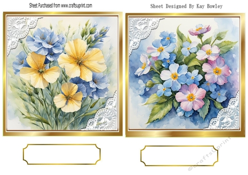 2 Pretty Floral Toppers With Lace Corners  Card Fronts (SET ONE)