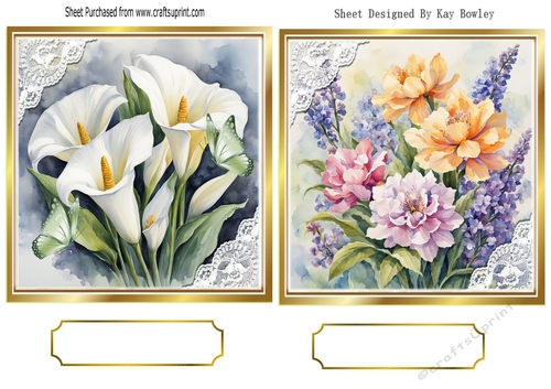 2 Pretty Floral Toppers With Lace Corners  Card Fronts (SET THREE)