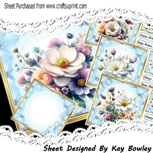  4 Pretty Blue Quilt Frames , With Magnolias 8x8 Mini Kit