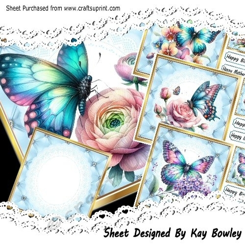 4 Pretty Blue Quilt Frames , With Butterflies & Flowers 8x8 Mini Kit