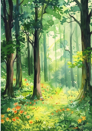 Pretty Spring Green Woodland A4 (THREE)