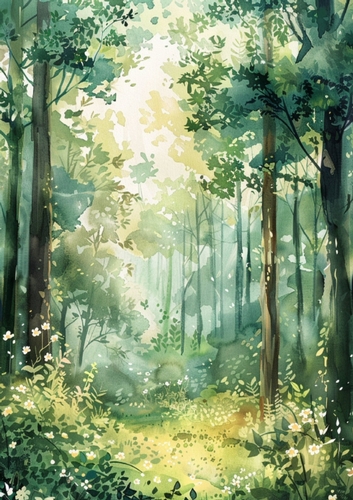 Pretty Spring Green Woodland A4 (FOUR)