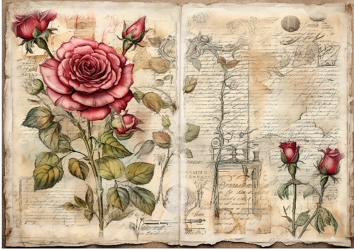 Vintage Roses & Buds Ephemera Journal Background A4