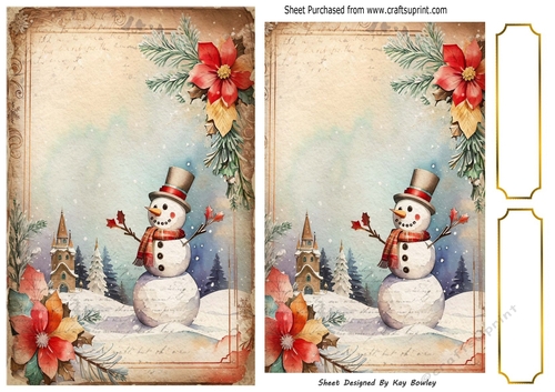 Lovely Vintage Snowman With Poinsettias Snow Scene Pyramids