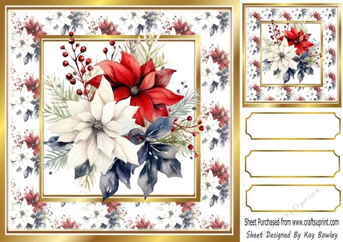 Christmas Poinsettias Arrangements Red/White 8X8