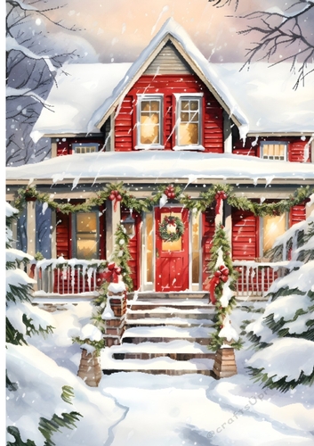 Pretty Snow Scene Of A House A4