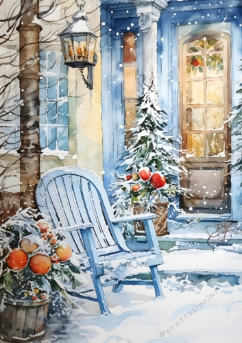 Lovely Snow Scene With Blue Christmas A4