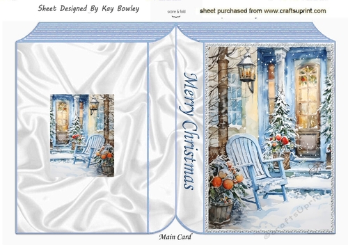 Lovely Snow Scene With Blue Christmas Folded Book